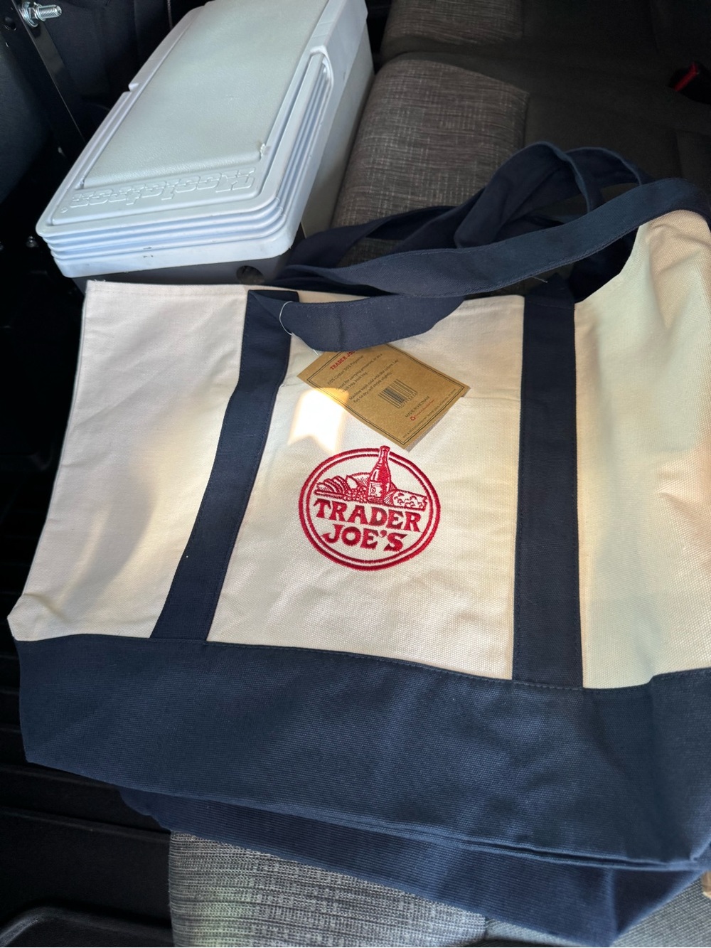 Trader Joe's Canvas Tote Bag in Cream and Black - Picture 2 of 2